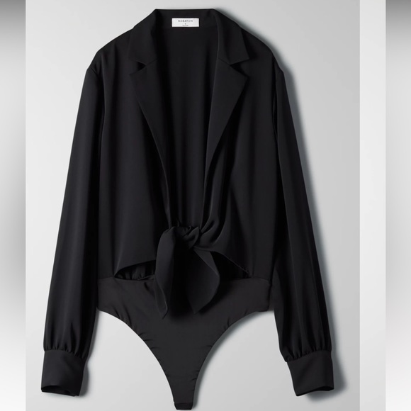 ARITZIA Babaton Ace XXS Silk Satin Tie Bodysuit Long Sleeve Top $100 - Picture 11 of 11